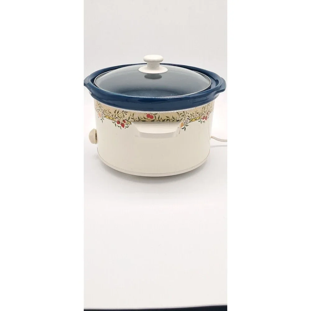 Vintage Rival Crock-Pot Model 3100 3.5 Qt Slow Cooker - Blue Stone - Fruit Vine